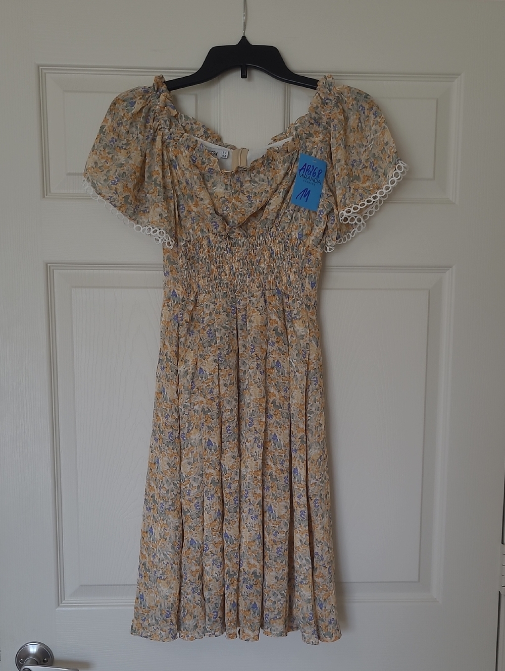 Floral Smocked Midi Dress in Pale Yellow